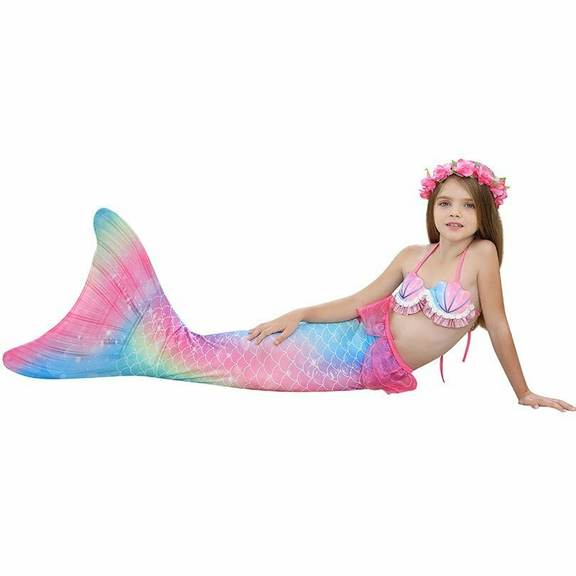 Vestido Infantil Menina - Fantasia Sereia com Calda Azul em Poliéster