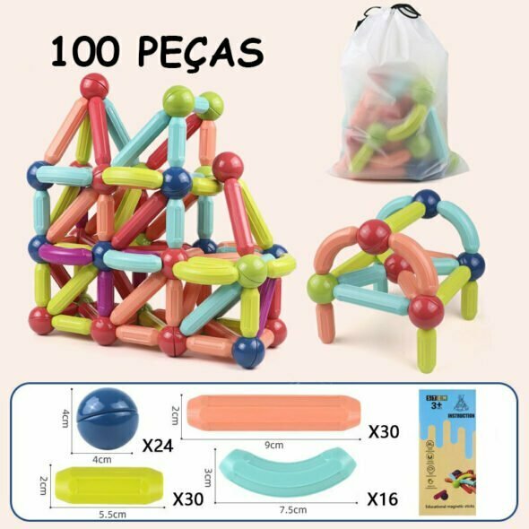 Brinquedo Educacional Montessori Magnetix® - 100 peças