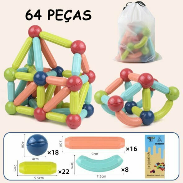 Brinquedo Educacional Montessori Magnetix® - 64 peças