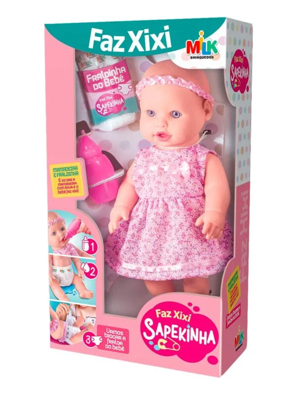 Boneca Infantil Interativa - Faz Xixi - Com Mamadeira e Fraldinha - Bebê Encanto