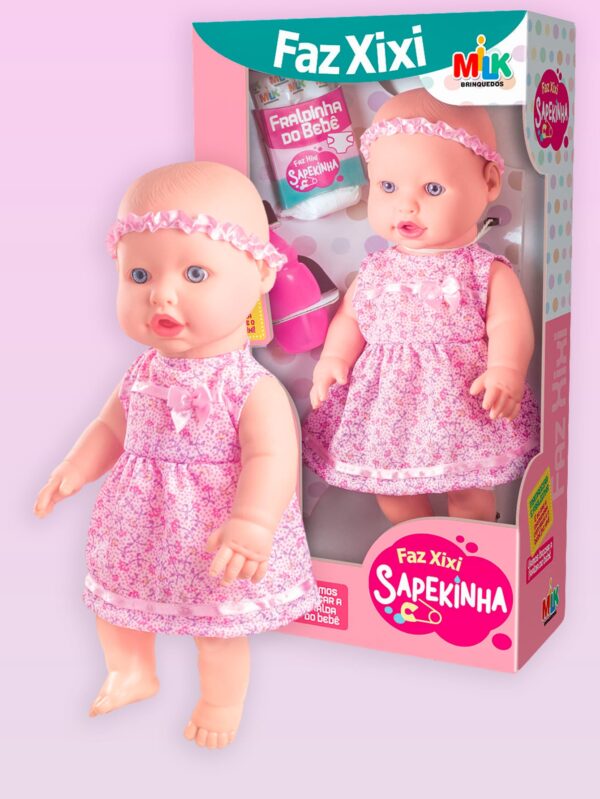 Boneca Infantil Interativa - Faz Xixi - Com Mamadeira e Fraldinha - Bebê Encanto