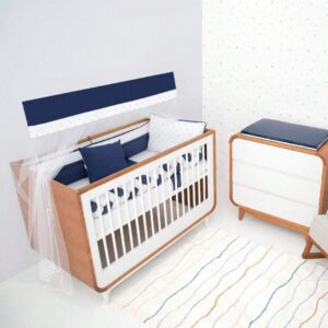 Berço Infantil - Conforto Acolhedor - Bordado Azul Eco-Friendly - Bebê Encanto