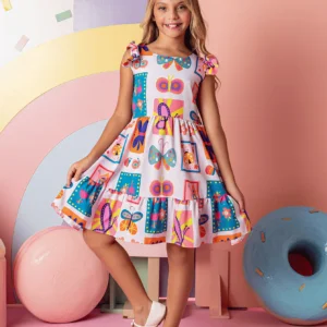 Vestido Boho Infantil - Estilo Vintage - Manga Curta - Bebê Encanto