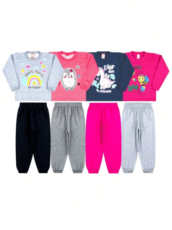 Conjunto Inverno Infantil Menina - Conforto e Estilo - 4 Blusas e 4 Calças - Bebê Encanto