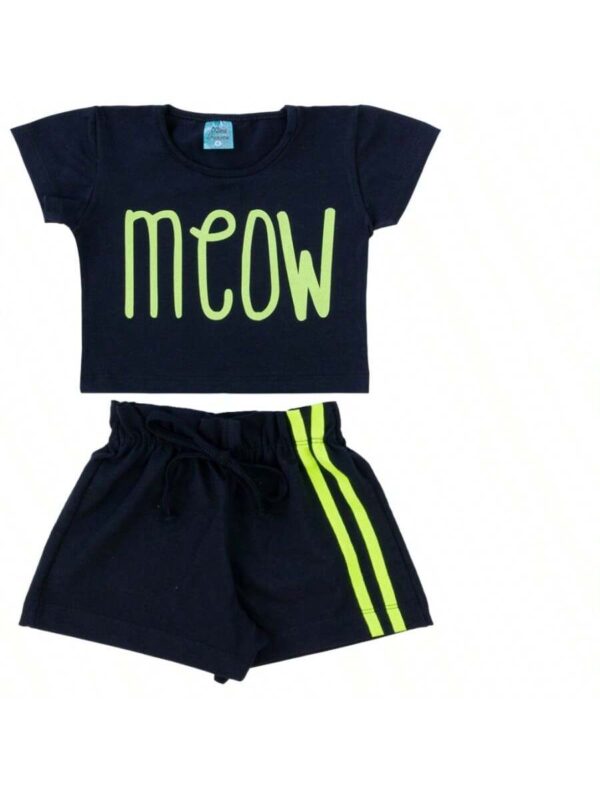Conjunto Menina Meow - Estampado - 2 Blusas + 2 Shorts - Bebê Encanto
