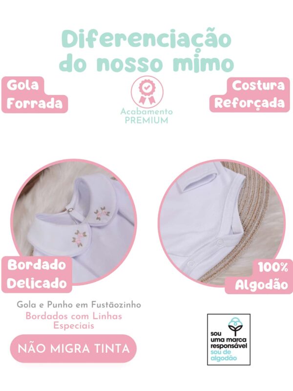 Body Menina - Manga Longa - Detalhe Bordado - Bebê Encanto